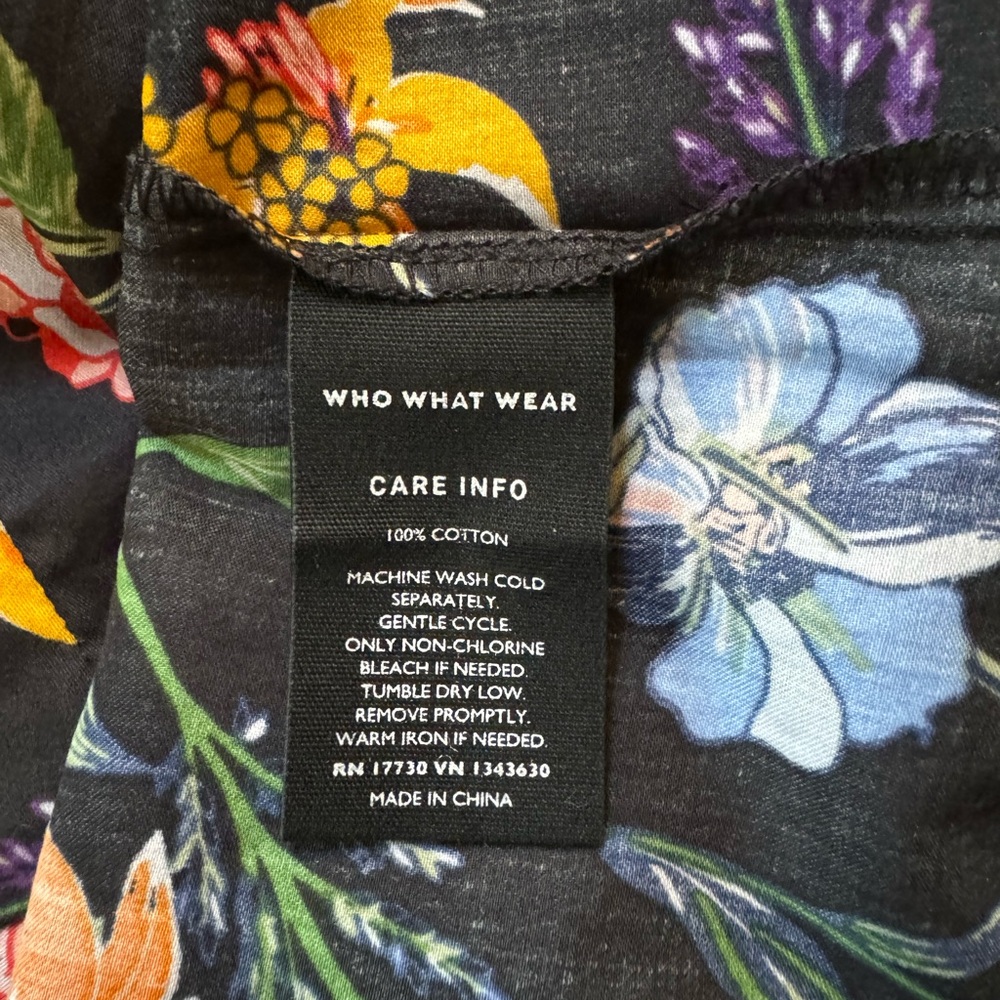 Who What Wear Black Floral Shirt Dress Cap Sleeve Button Front Belt Med NWT - Picture 5 of 9